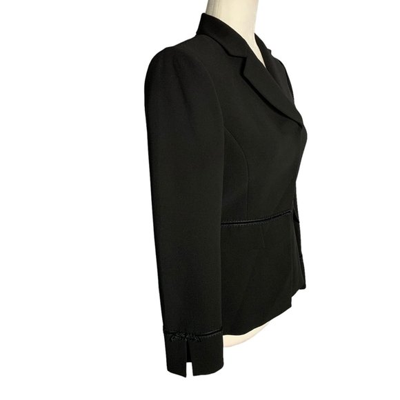 Vintage Y2K Tahari Blazer Jacket 2P Black Lined Lace Trim Snap Front Notch - Picture 5 of 6
